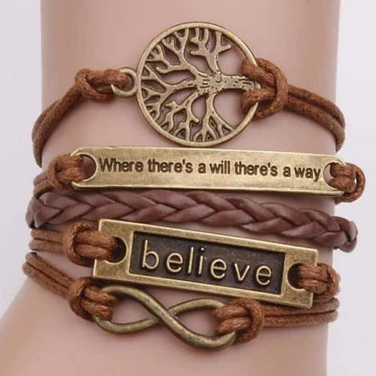 Unisex Layered Vegan Leather Tree of Life Bracelet- L/XL