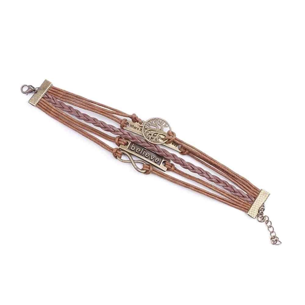 Unisex Layered Vegan Leather Tree of Life Bracelet- L/XL