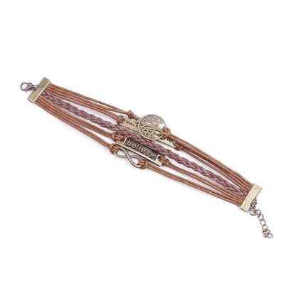 Unisex Layered Vegan Leather Tree of Life Bracelet- L/XL