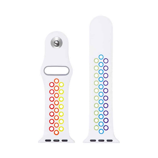 38/40/41mm Apple Watch  silicone strap - White + Rainbow (S-M)