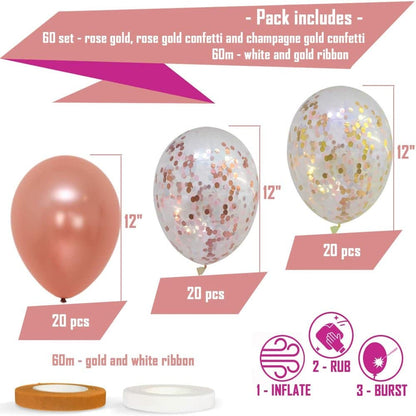 Rose Gold Birthday Bridal Baby Shower Party Balloons (x60)