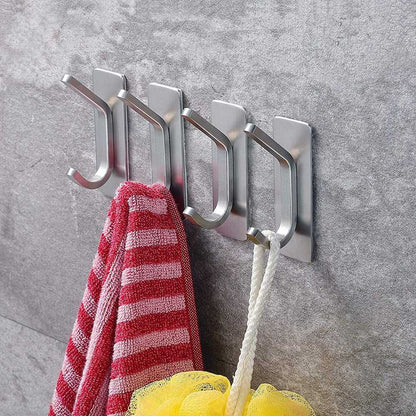 Bathroom Kitchen Heavy Duty Stainless Steel Wall Hook Set x4