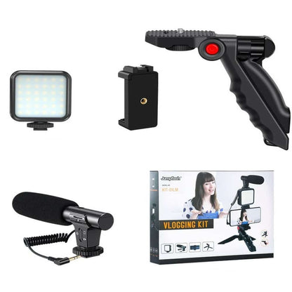 Vlogging/Broadcast Recording Equipment Shotgun Mount + Microphone & LED