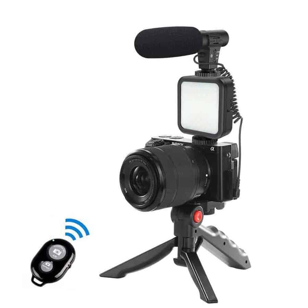 Vlogging/Broadcast Recording Equipment Shotgun Mount + Microphone & LED