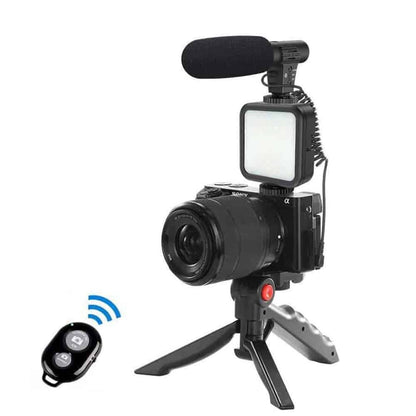 Vlogging/Broadcast Recording Equipment Shotgun Mount + Microphone & LED