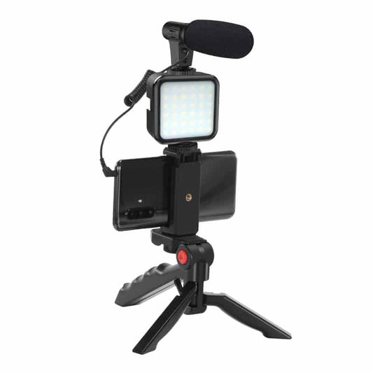 Vlogging/Broadcast Recording Equipment Shotgun Mount + Microphone & LED