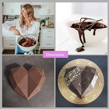 Dessert 3D Diamond Heart Shaped Silicone Baking Mould Set of 2