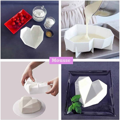 Dessert 3D Diamond Heart Shaped Silicone Baking Mould Set of 2