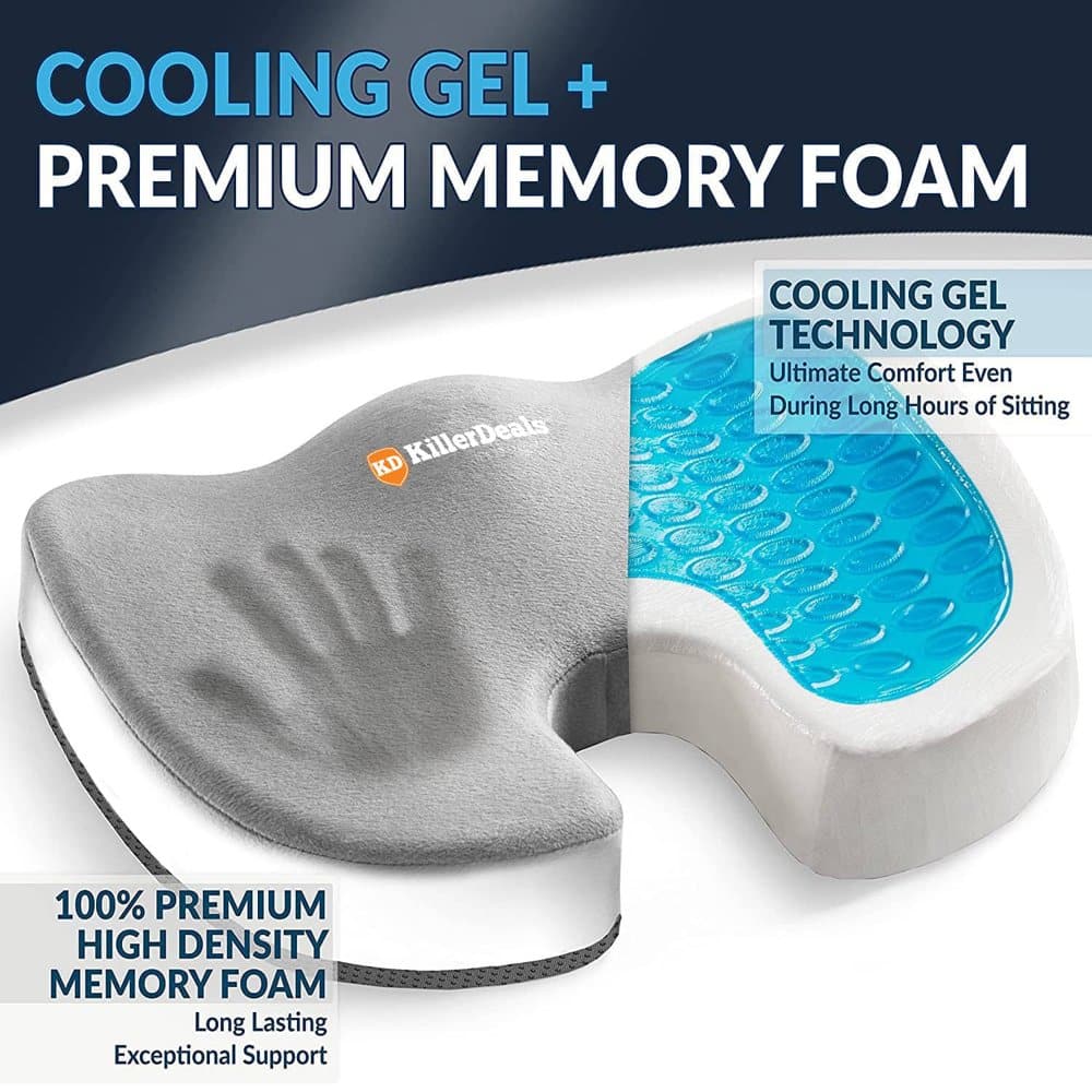 Back Support Gel Memory Foam Office Desk Chair Cushion x 2 Combo
