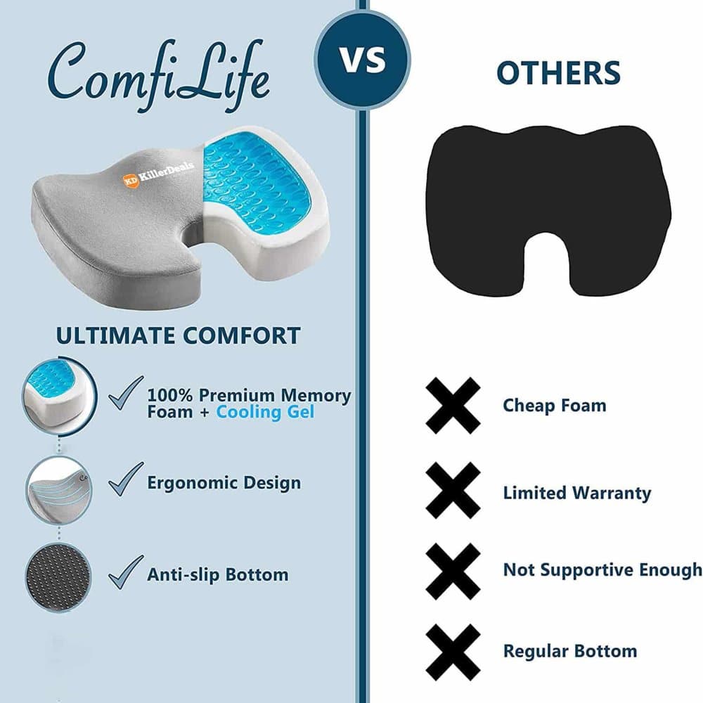 Back Support Gel Memory Foam Office Desk Chair Cushion