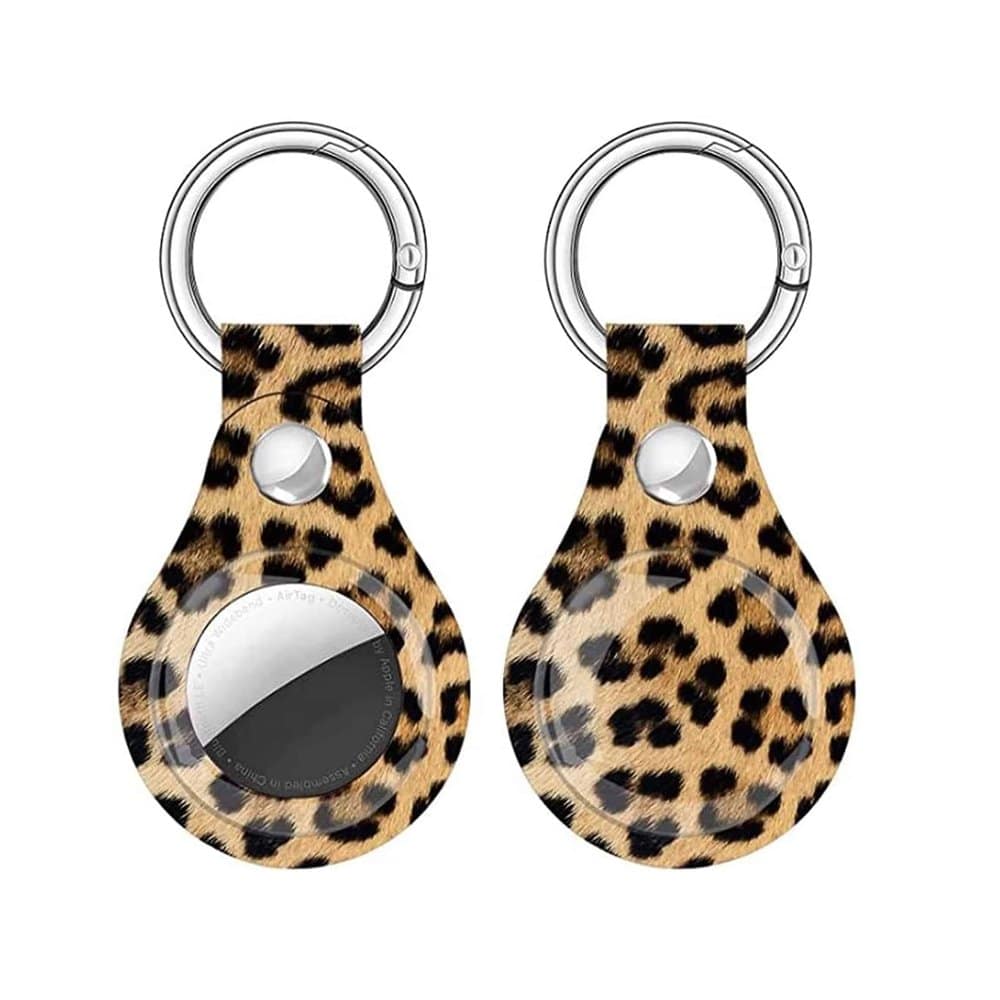 TPU Leather Keychain Ring Holder for Apple AirTag- Leopard