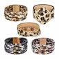 Brass Tube Multi PU Leather Cuff Bracelet- Leopard (x5)
