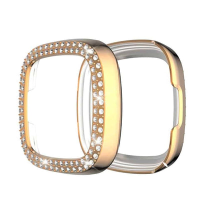 PC case with diamond for Fitbit Versa 3 ,Sense - Rose Gold