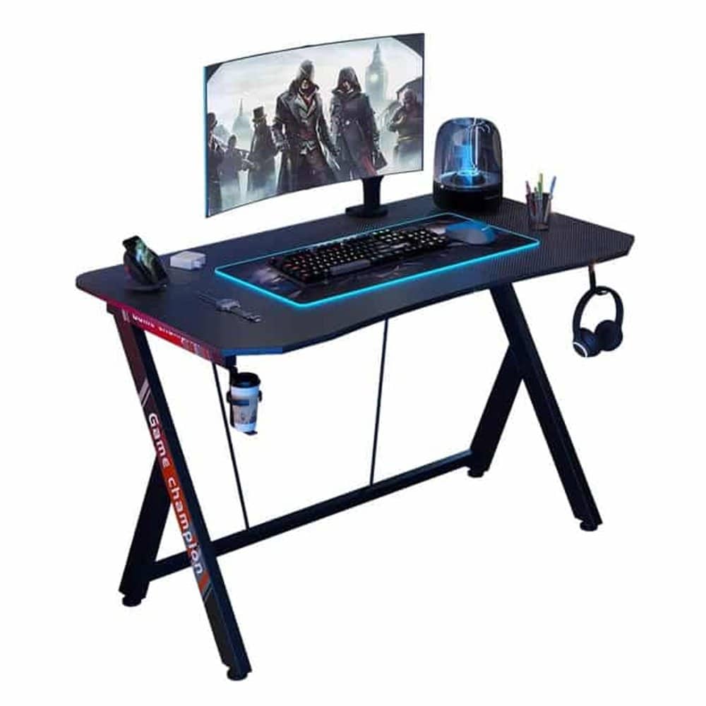 Ergonomic Legend Gaming Desk w/ Cup Holder & Headphone Rack