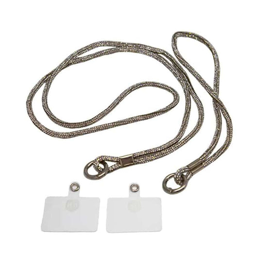 Universal Cell Phone Diamond Lanyard Compatible with all smart phone - 1x Diamond Nylon Neck Strap, 1x Diamond Wrist Strap(20cm) - Silver
