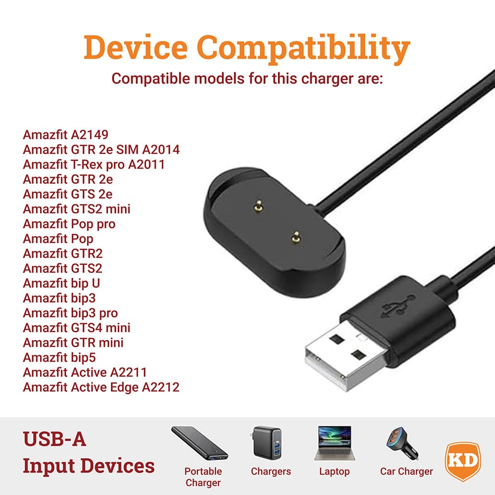 USB Charging Cable for Amazfit A2149/ GTR 2e/ T-Rex Pro/ Pop
