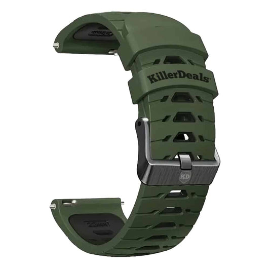 20mm Universal Watch Silicone Strap for Garmin Samsung Huawei- Dark Green & Black