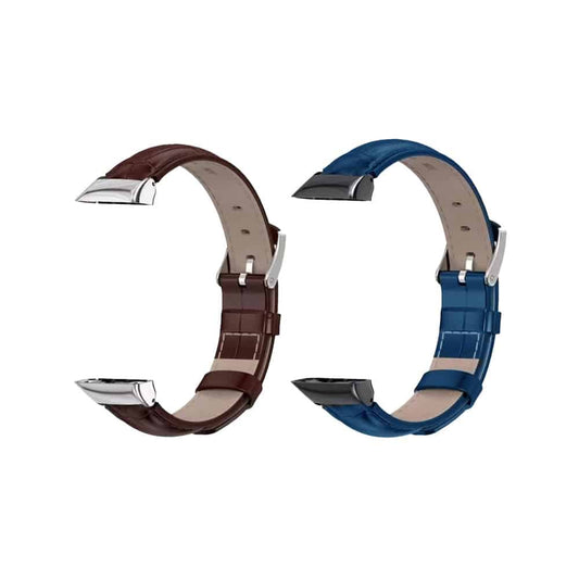 18mm PU Leather Strap for Huawei Band 6- Brown & Blue Combo
