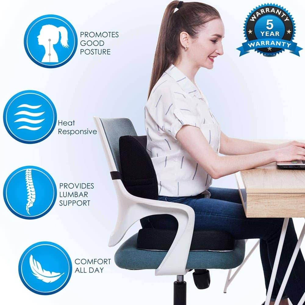 Car Home Office Chair Lumbar Support Memory Foam Cushions Combo