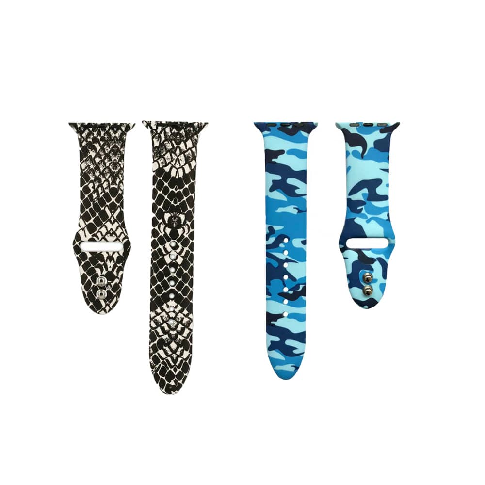 Silicone Strap for 38/40/41mm Apple Watch- Snake Skin & Colour Skull- S/M 2 Pack