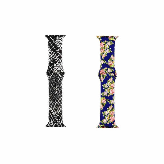 Silicone Strap for 38/40/41mm Apple Watch- Snake Skin & Floral- S/M & M/L 2 Pack