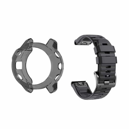 26mm Silicone Strap & TPU Case Combo for Garmin Fenix 6X- Black