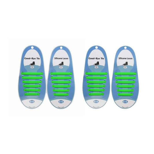 elastic lazy no-tie silicone speed laces - Green (Kids) x2 Combo