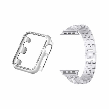 38mm Apple Watch Rhinestone PC Shiny Protective Frame + stainless-steel strap - Silver