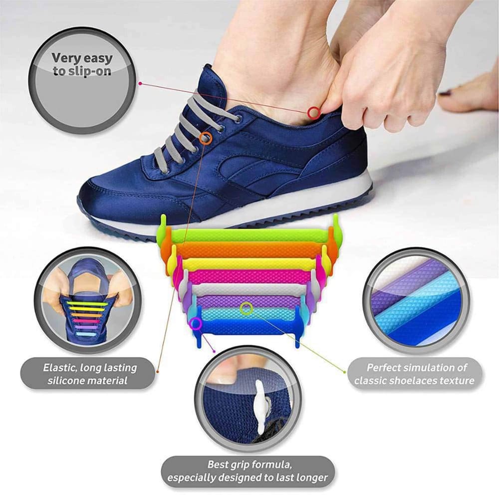 Speed Laces No Tie Silicone Elastic Shoe Lace for Adults - Black