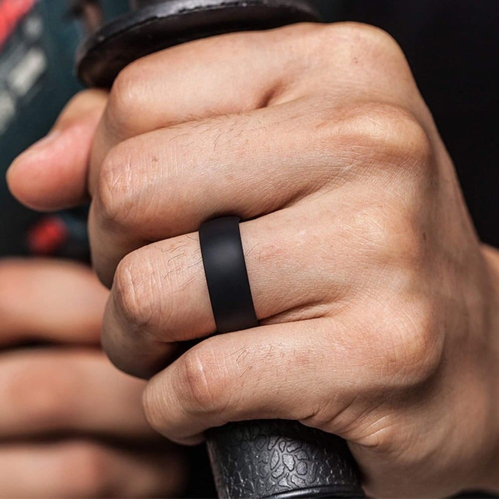 Men's Wedding Exercise Silicone Ring- 8mm- Black- Z+1