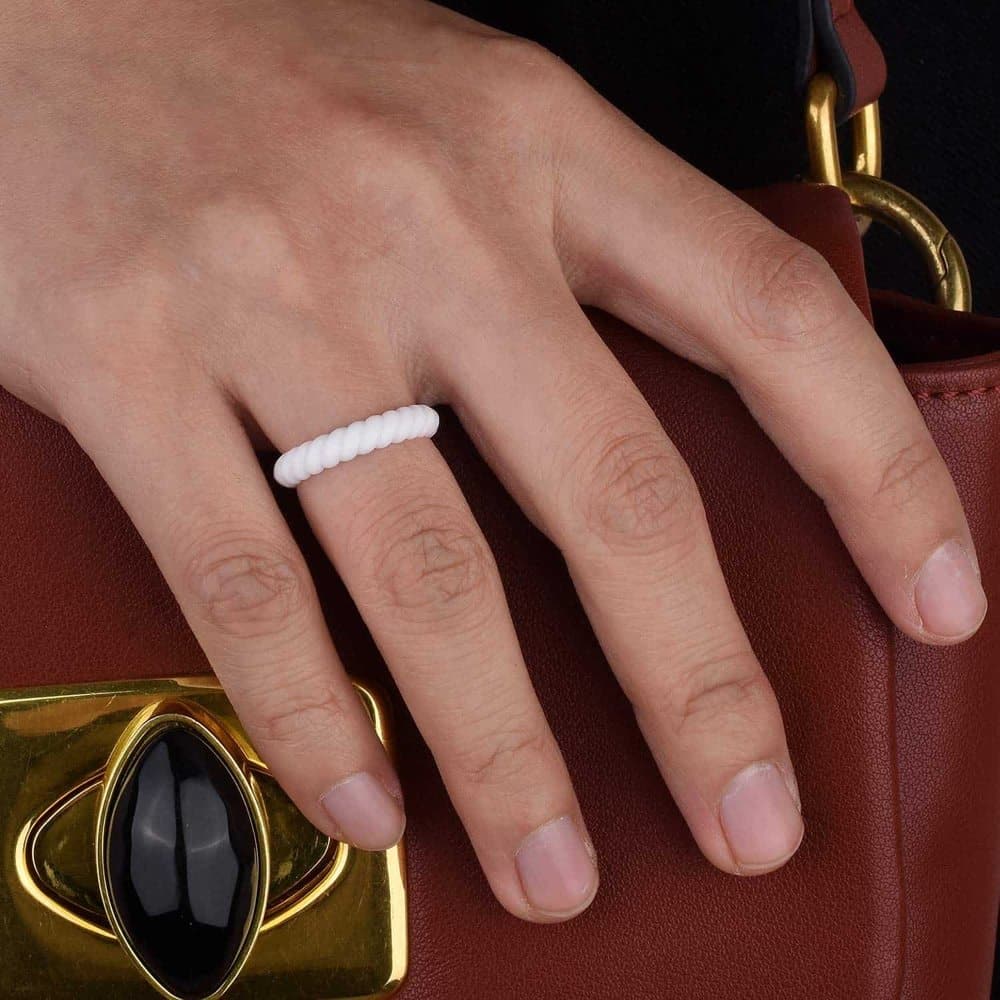 Women's Braided Silicone Ring x 3 - Grey, Pink, White - Size USA 8/ RSA Q