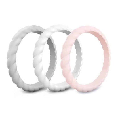 Women's Braided Silicone Ring x 3 Pack - Grey, Pink, White - Size USA 6/ RSA L