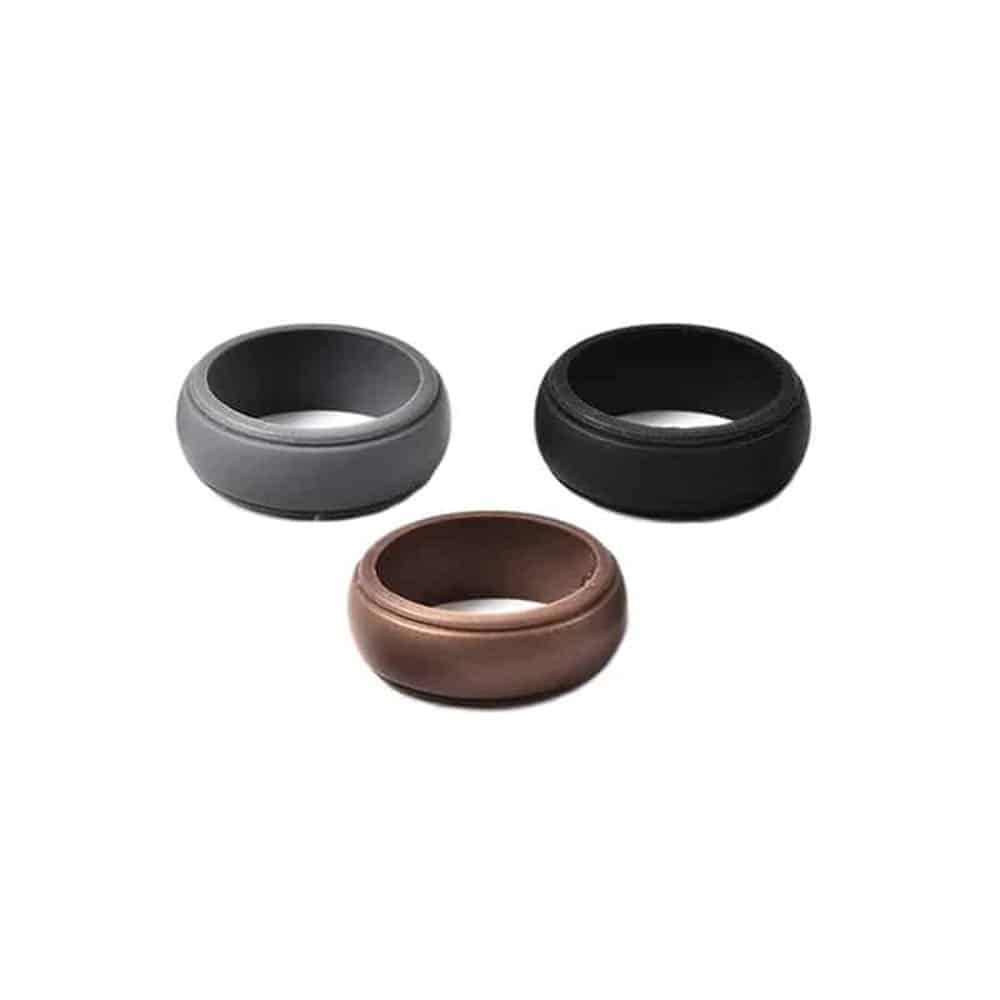Men's Wedding/Commitment/Exercise Silicone Rings (4-Pack )Black, Grey, Brown (size 10/ T)