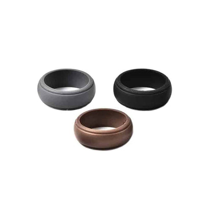 Men's Wedding/Commitment/Exercise Silicone Rings (4-Pack ) Black, Grey, Brown (size 9/S)