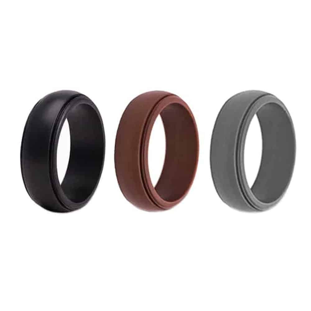 Men's Wedding/Commitment/Exercise Silicone Rings (4-Pack )Black, Grey, Brown (size 10/ T)