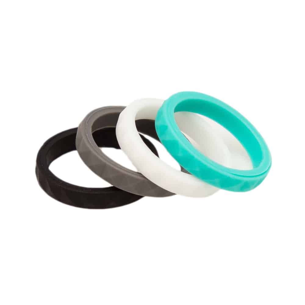Silicone Ring Set of 4 Size USA 8 RSA Q Black.Grey.white & frost Blue