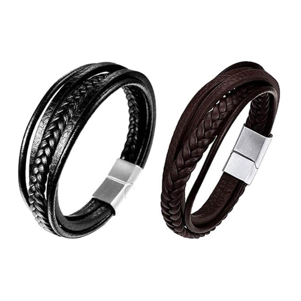 22cm handmade PU Vegan Leather bracelet - Brown (L/XL)