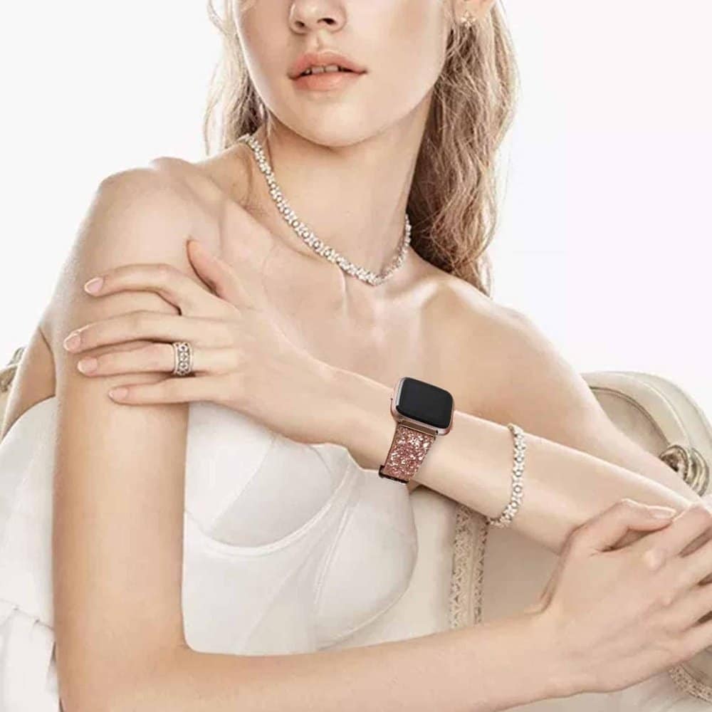 Leather Strap for Fitbit Versa - Silver