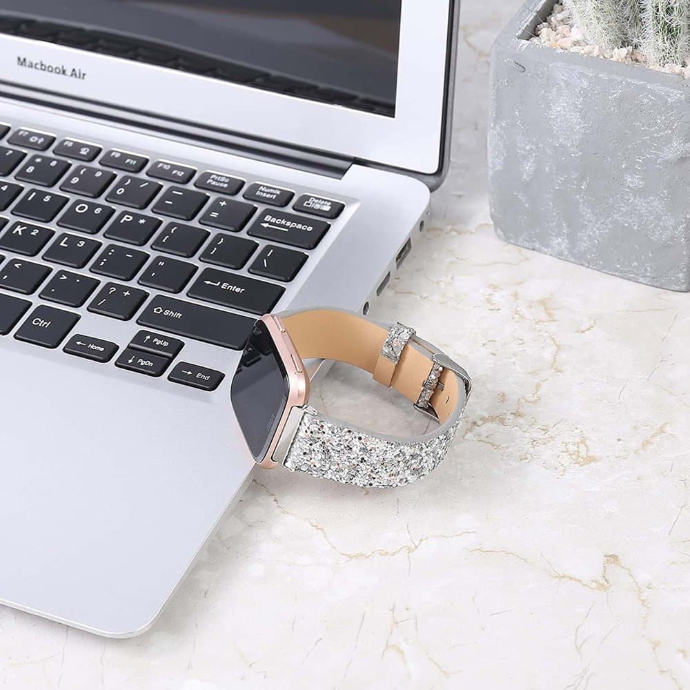 Leather Strap for Fitbit Versa - Silver