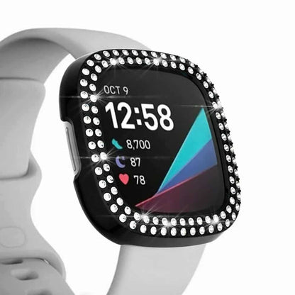PC case with diamond for Fitbit Versa 3 ,Sense - Silver