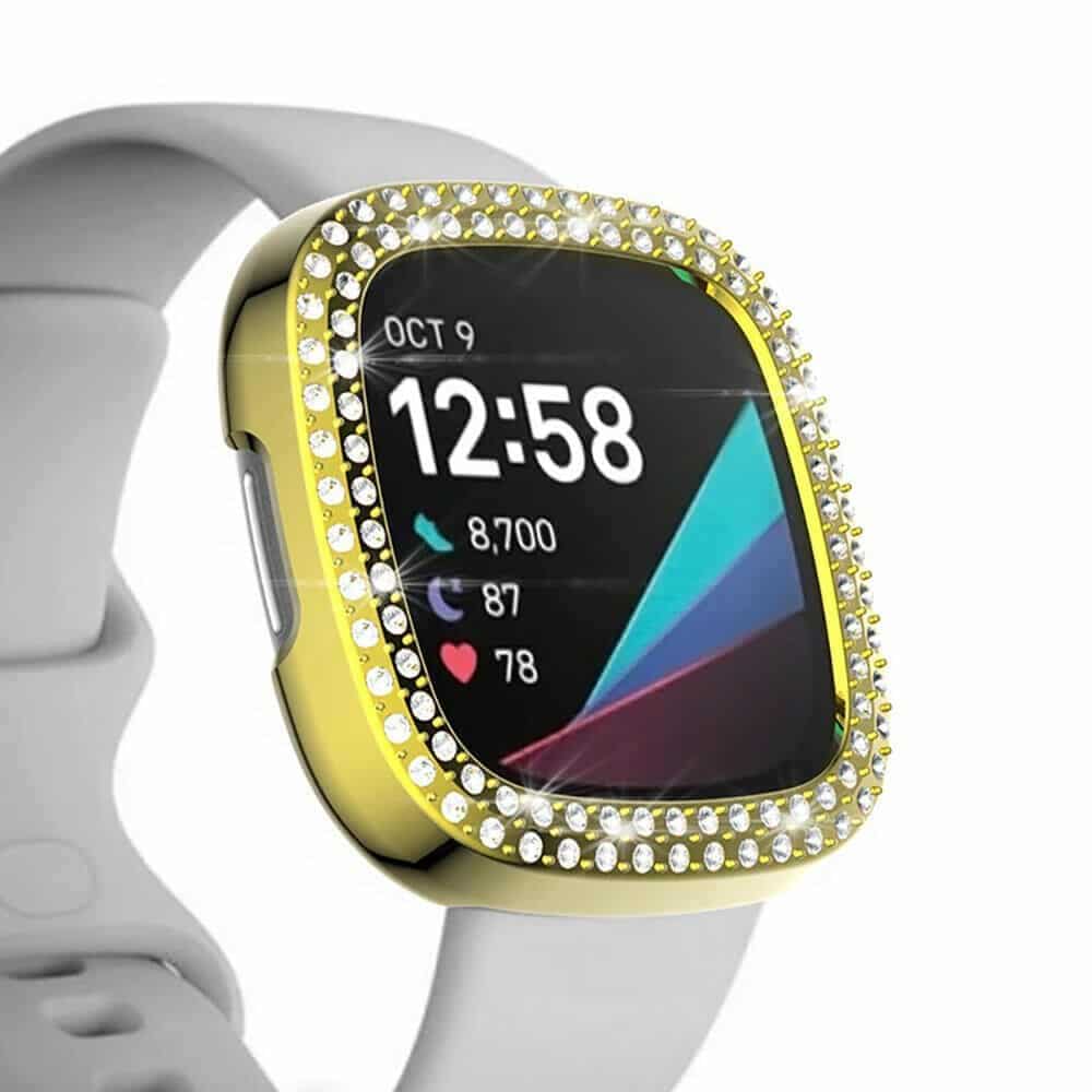 PC case with diamond for Fitbit Versa 3 ,Sense - Silver