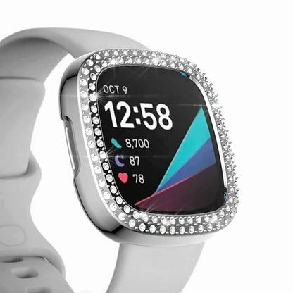 PC case with diamond for Fitbit Versa 3 ,Sense - Silver