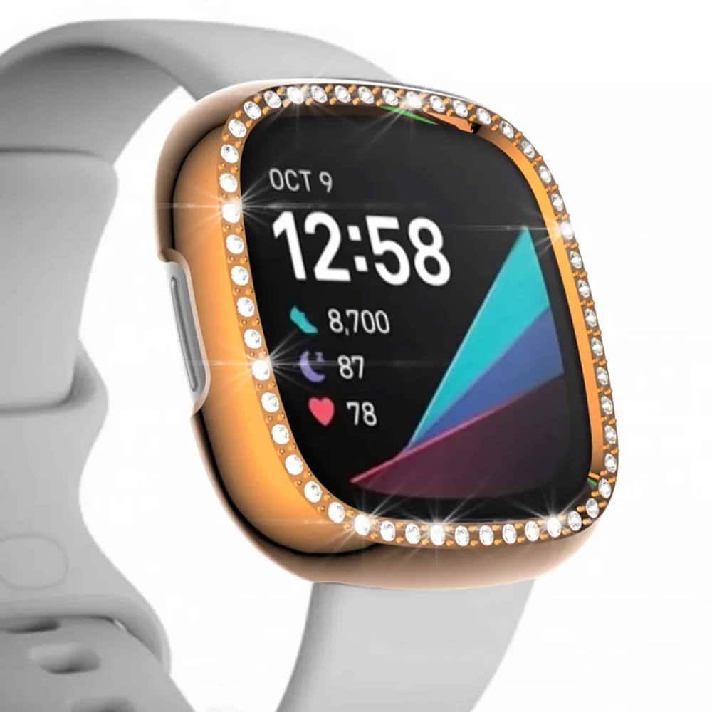 PC case with diamond for Fitbit Versa 3 ,Sense - Silver
