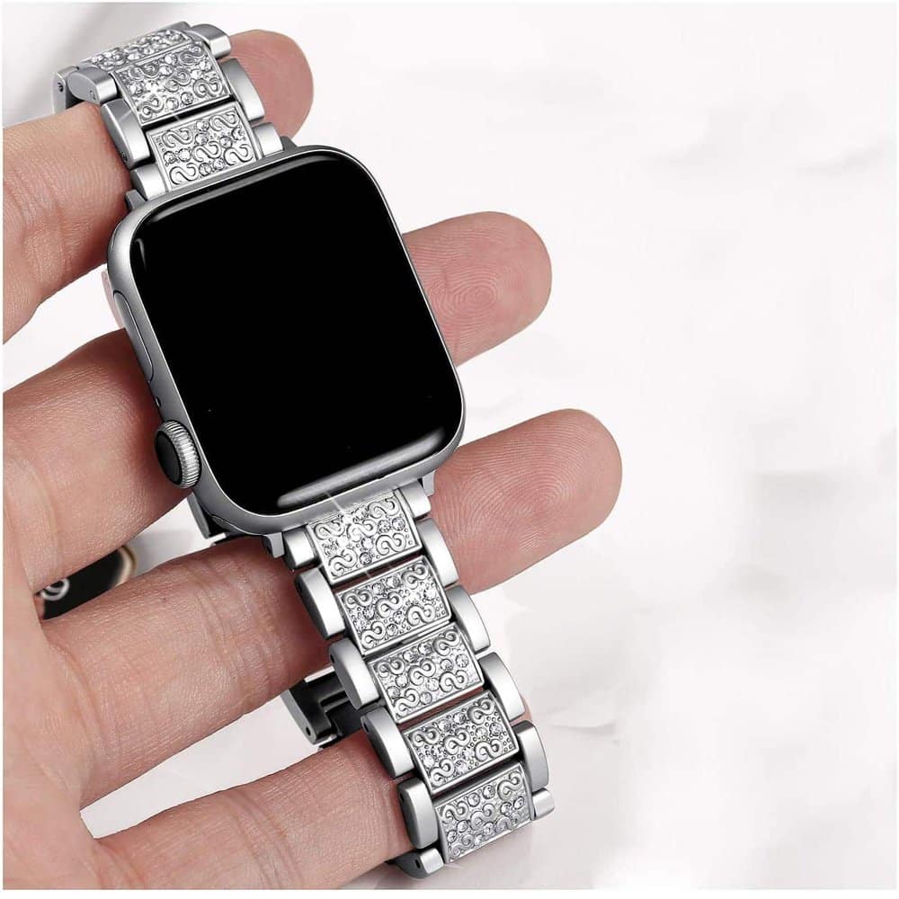 42/44/45/49mm Apple Watch SE diamond rhinestone strap + tool - Rose pink