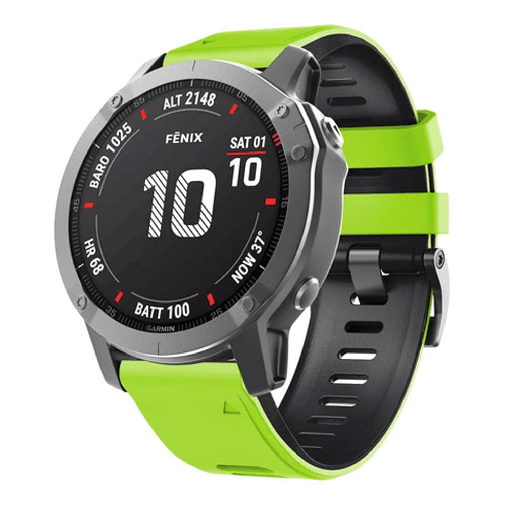 26mm Quick Fit Garmin Fenix 5X Silicone Strap - Black & Green (5X/6X/3/3HR)