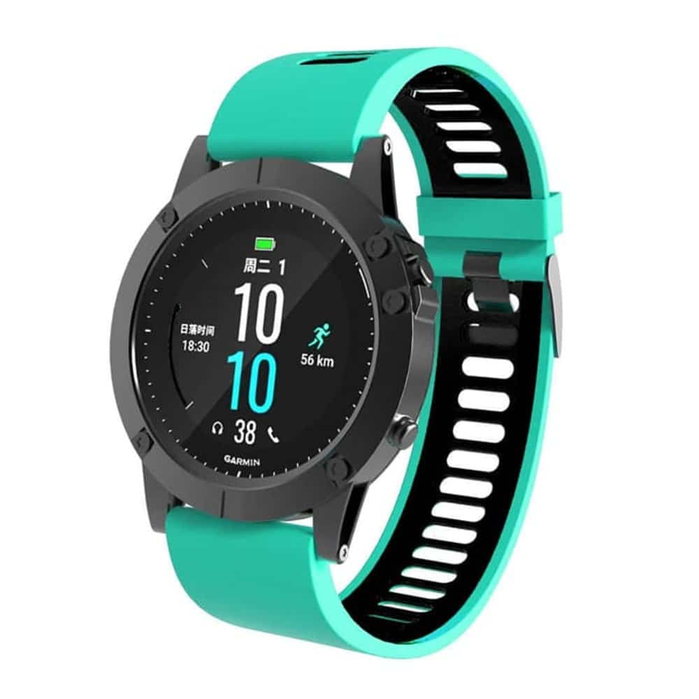 26mm Quick Fit Garmin Fenix 5X Silicone Strap - Black & Green (5X/6X/3/3HR)