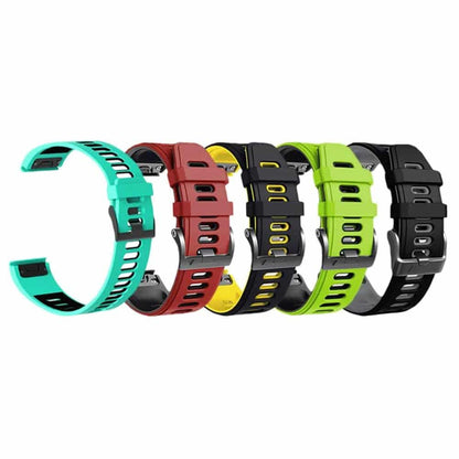 26mm Quick Fit Garmin Fenix 5X Silicone Strap - Black & Green (5X/6X/3/3HR)