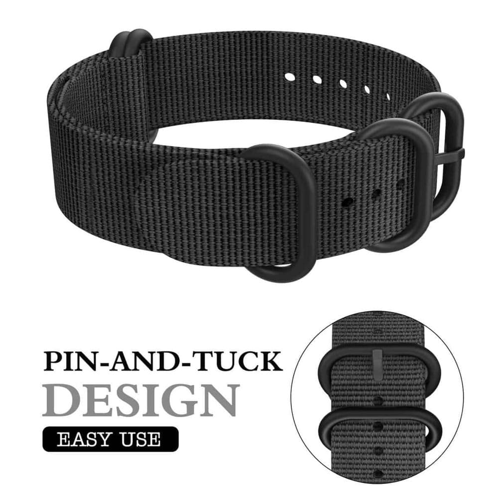 22MM Universal Watch Replacement Nylon Strap - Black & Grey