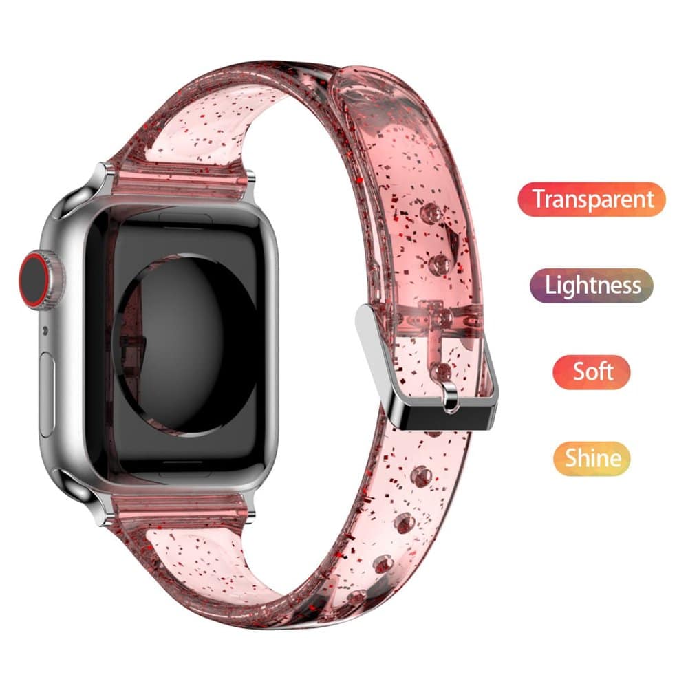 Transparent Glitter TPU Strap Band for Apple Watch 42/44/45/49mm - Pink