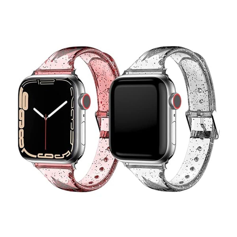 Transparent Glitter TPU Strap Band for Apple Watch 42/44/45/49mm - Pink